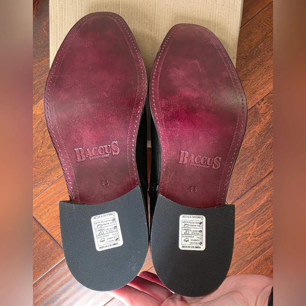 NWT Baccus Shoemaker Leather Ankle Boots Black Wine Sole EU 43 US 11
